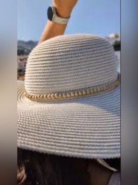 Woven Wide-Brim Sun Hat with Beaded Trim - Cream